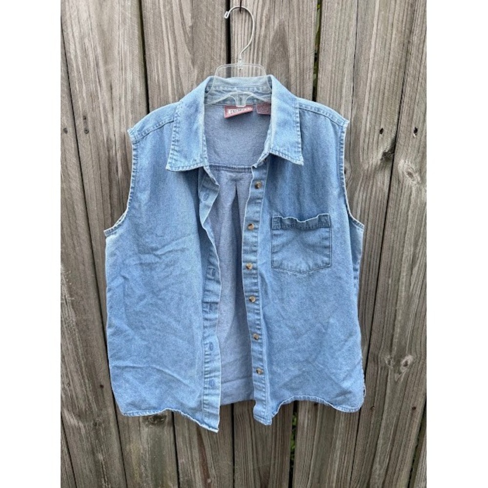 Vintage 90s Coastal Premier International Denim Vest L Blue Sleeveless Button Up
